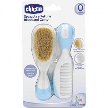 Расческа и щетка натуральная CHICCO, Голубой